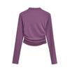 Camiseta Básica Sexy de Manga Larga para Otoño, Estilo Chica Picante Deseo Puro, Cintura Fruncida, Cuello Alto, Ajustada