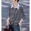 Cardigan Love Novo Estilo Coreano Primavera e Outono Redutor de Idade Gola Camisa Francesa Temperamento Camisola em Camadas Falsa de Duas Peças Tendência