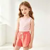 Pantalones cortos deportivos infantiles con cordón, pantalones cortos holgados y casuales para niñas, disponibles en tallas pequeña, mediana y grande, color liso, tacto de algodón, adecuados para usar como ropa exterior, estilo transfronterizo