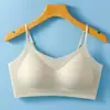 Nova Coleção Seda Gelada Sem Marcas Roupa Íntima Feminina Top com Bojo Fixo Bolso Anti-queda Verão Fino Respirável Push-up Sutiã de Dormir
