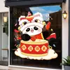 Celebración del Día Nacional Decoración de Ambiente Festivo Pegatina Electrostática para Puerta de Vidrio Ventana Diseño de Espacio Comercial Danza del León Panda Tambores