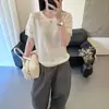 Blusa de Tricô com Strass Resistente e Seda de Gelo para Mulheres, Estilo Europeu 2026 Nova Moda Europeia Verão Camiseta de Manga Curta Blusa Fina