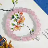 Pulsera de Cristal Rosa Natural de 8 mm para Mujer Colgante de Fortuna Plateado Pulsera de Círculo Único Pulsera Venta al por Mayor Elemento de Fortuna