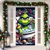 Cubierta de Puerta Decoración de Dibujos Animados del Grinch Cubierta de Puerta Navideña Monstruo Verde Grinch Tela Colgante Tapiz Fondo de Cubierta de Puerta