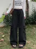 Calça de trabalho feminina off-white, novo modelo primavera/outono 2026, cintura alta, modelagem que afina a silhueta, multi-bolsos, casual, calça de perna larga reta para baixinhas