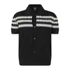 Camisa de Tricô Jacquard em Forma de Diamante Estilo Americano de Manga Curta para Homens, Moda de Rua Europeia e Americana de Verão, Camisa Casual Solta com Lapela