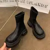 Botines Martin Cortos de Punta Redonda 2025 Otoño Estilo Británico Suela Gruesa Slip-On Elásticos Ajustados para Aumento de Estatura Petite Botines