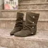 Botas Chuyuji de Puntera Puntiaguda Plisadas Fruncidas con Tachuelas Botines Estilo Vaquero Occidental Martin Otoño Vintage Botas Ajustadas para Mujer
