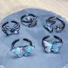 Anillo Abierto de Mariposa Gótica Oscura Esmaltado, Anillos de Pareja Punk de Nicho de Lujo Ligero de Gama Alta tipo Hada, Anillos para Mejores Amigas para Mujeres