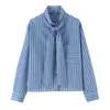 Camisa a rayas de moda para mujer con detalle de lazo, nueva colección primavera 2026, AliExpress transfronterizo 5029216