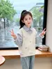 Sudadera Falsa de Dos Piezas para Niñas Primavera y Otoño 2026 Nuevo Estilo Camisa con Cuello para Niños Top Moda de Otoño Camisa Polo a la Moda para Niñas