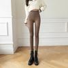 Carne falsa outono e inverno pele transparente exterior desgaste leggings forrado de lã feminino aeromoça cinza calças de uma peça engrossado quente perna nua meia-calça