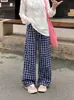 Pantalones de cuadros retro para mujer, nuevo estilo de otoño, de nicho, de cintura alta, fluidos, casuales, de pierna recta, de pierna ancha, pantalones para mujer