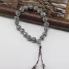 Pulsera de cuentas redondas con mantra de seis sílabas de plata tibetana Pulsera de anillo único de 8 mm de plata brillante Joyería de seis sílabas Venta al por mayor Pulsera aleación