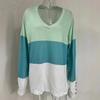 2024 Novo Estilo Comércio Exterior Patchwork Color Block Manga Longa Botões Decote V Outono e Inverno Blusa Tamanho Grande Casual Roupas Femininas Estilo Japonês e Coreano Casual