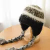 Gorros de Otoño e Invierno para Mujer, Lindos Gorros Lei Feng Tejidos, Borlas a Prueba de Frío y Cálidas, Protección para Orejas, Gorros Trenzados de Lana Estilo Japonés Estilo Coreano