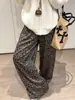 Calça larga estilo retrô americano com estampa de leopardo, nova coleção de outono, cintura alta, caimento solto, calça comprida casual, perna reta relaxada, design até o chão