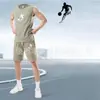 Conjunto de Regata Sem Mangas de Corrida Masculina de Secagem Rápida Transfronteiriço Roupas de Treinamento Físico Camisa de Basquete Conjunto de Duas Peças com Regata e Shorts de Verão