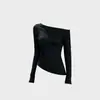 Camiseta de Manga Larga Chica Caliente Deseo Puro para Mujer Capa Base Estilo Nuevo de Principios de Otoño Diseño de Hombro Asimétrico Camiseta Ajustada que Ceñe la Cintura