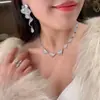 Pendientes de Flor de Diamante Completo con Borla de Gota de Agua Aguja Plateada Pendientes Exagerados Europeos y Americanos para Celebridades de Internet Pendientes Personalizados de Lujo Ligero de Gama Alta