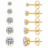 Pendientes transfronterizos de acero inoxidable con circonita de diamante, pendientes de 4 garras, clásicos, venta caliente en Amazon temu