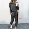Otoño Invierno 2026 Nuevo Transfronterizo Europeo Americano Ropa de Mujer Amazon Hogar Holgado Color Sólido Manga Larga Conjunto Casual Mujer