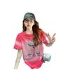 Camiseta de Algodón Puro con Degradado de Color Único Estilo Super Hada Manchado para Mujer Diseño Coreano Estampado Holgada y Elegante Top Petite
