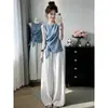 Conjunto Súper Elegante Estilo Coreano: Conjunto Completo Nuevo de Top a Cuadros sin Mangas y Pantalón de Pierna Ancha