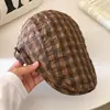 Chapéu Plissado Xadrez Bico de Pato Plano Retrô Feminino Verão Fino Respirável Boina Fashion Chapéu Newsboy de Alta Qualidade