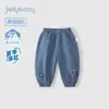 Calça Jerry para bebês meninas, jeans macio fino para crianças, calça comprida infantil, calça cenoura antibacteriana de algodão puro para bebê para o verão