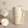 Taza de café para doble bebida, taza de agua para mujer, taza aislada de aspecto elegante, taza de viaje portátil con pajilla para doble bebida, taza de regalo, personalizable