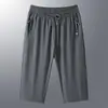 Pantalones Cortos de Seda Helada para Hombre para Papá, Shorts Casuales de Secado Rápido Verano 2026, Largo 7/8, Corte Holgado, Estilo Delgado para Personas de Mediana Edad y Mayores