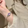 Pulsera de Huevo de Jade Violeta Espuma de Agua Estilo Chino Nuevo Retro Superficie Alta Hielo con Filas de Diamantes Alrededor, Joyería de Lujo Pesado Estilo Chino