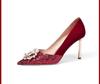 Zapatos de novia con tacón de aguja para mujer, novedad de 2023, con cristales y lentejuelas, para dama de honor, punta puntiaguda, de una sola capa y boca baja.