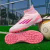 Nuevos zapatos de fútbol F50 sin costuras de punto volador transfronterizos para hombre, de caña alta para mujer estudiante, con tacos largos para césped, competición, entrenamiento, zapatos deportivos