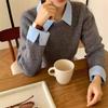 Suéter de Punto Falso de Dos Piezas con Cuello de Camisa Patchwork Estilo Japonés para Abrigo, Nuevo Top Versátil Adelgazante para Mujer Otoño e Invierno