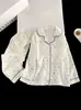 Conjunto de ropa de casa para niños con cuello de solapa, adecuado para primavera y otoño, fino y ligero, cárdigan de manga larga, estilo coreano, pijama de algodón con estampado de nubes para niñas