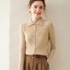 Suéter de cachemira nuevo de otoño e invierno para mujer, cárdigan de cuello POLO, suéter de cachemira cálido elegante de manga larga, abrigo de moda, top a rayas