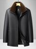 Jaqueta de Couro Grossa Forrada com Lã para Homens de Meia-Idade no Inverno, Jaqueta de Couro Estilo Novo para Pais com Gola Reversível, Roupa de Exterior Quente para Homens de Meia-Idade e Idosos