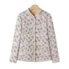 Jaqueta de Algodão Doce e Quente para o Inverno 2025 para Mães de Meia-Idade e Idosas, Gola Alta, Estampa Floral, Forrada com Fleece, Acolchoada, Elegante e Juvenil
