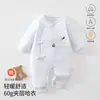 Macacão acolchoado de algodão fino classe A para recém-nascidos, primavera e outono, macacão quente para bebê, sem costura, com amarração, abotoamento enviesado, macacão espessado para engatinhar