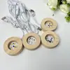 Adorno Redondo de Madera Maciza con Bola de Cristal Blanca y Base Luminosa, Luz de Noche de Madera de Enchufe Directo, Versión Enchufable para Navidad
