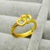 Anillo de Cobre Abierto Chapado en Oro para Mujer, Anillo Ajustable de Mariposa Doble Corazón Flor de Ciruelo
