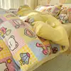 Juego de Cuatro Piezas de Terciopelo de Leche Espeso de Invierno Clase A, Fresco Dibujo Animado Coral Fleece Cálido Juego de Funda Nórdica para Dormitorio Estudiantil