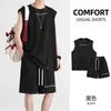 Conjunto de Camisetas sin Mangas para Hombre, Chaleco de Baloncesto de Seda de Hielo Delgado de Secado Rápido para Verano, Conjunto Casual Deportivo de Dos Piezas