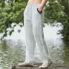 Pantalones de Lino para Hombre Estilo Retro Chino Pantalones Rectos Holgados Finos de Verano para Hombre Algodón y Lino Pantalones Casuales de Moda
