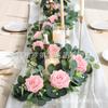 Enredadera de Rosas y Bayas Transfronteriza Enredadera de Hojas de Eucalipto Artificial Enredadera de Hojas de Eucalipto Boda Decoración Exterior Mimbre Ratán