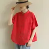 Camisa de Algodón y Lino Artística Retro de Lunares para Mujer, Manga Corta, Verano 2021, Corte Holgado, Tallas Grandes, Top Estilo Mori