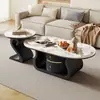 Mesa de Centro Redonda de Piedra Sinterizada Color Crema Lujo Ligero Moderna Celebridad de Internet Sala de Estar Apartamento Pequeño Hogar Mesa de Té Simple Nueva Combinación
