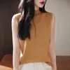 Novedad de Verano en Lana Peinada Chaleco de Cuello Medio Alto Color Sólido Corte Entallado Suéter Adelgazante Suéter 2025 Novedad de Verano
